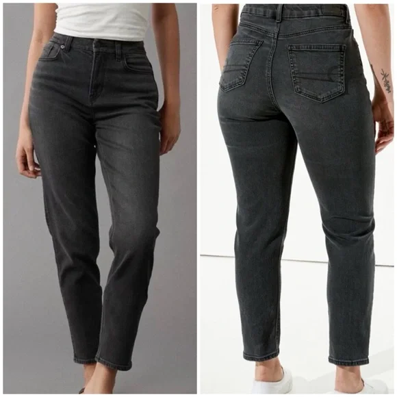 American Eagle Outfitters Stretch Curley Mom Black Wash Jeans Size 00 - Picture 2 of 14